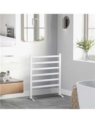 HOMCOM Electric Towel Warmer, 6 Bar Aluminum Heated Towel Rail, Wall Mounted & Free Standing Towel Drying Rack for Bathroom, Plu
