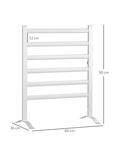 HOMCOM Electric Towel Warmer, 6 Bar Aluminum Heated Towel Rail, Wall Mounted & Free Standing Towel Drying Rack for Bathroom, Plu