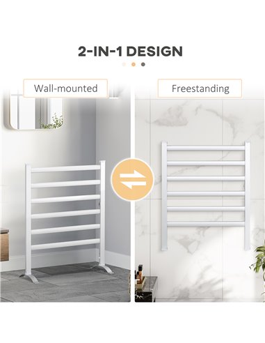 HOMCOM Electric Towel Warmer, 6 Bar Aluminum Heated Towel Rail, Wall Mounted & Free Standing Towel Drying Rack for Bathroom, Plu