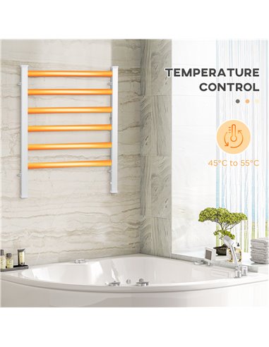 HOMCOM Electric Towel Warmer, 6 Bar Aluminum Heated Towel Rail, Wall Mounted & Free Standing Towel Drying Rack for Bathroom, Plu