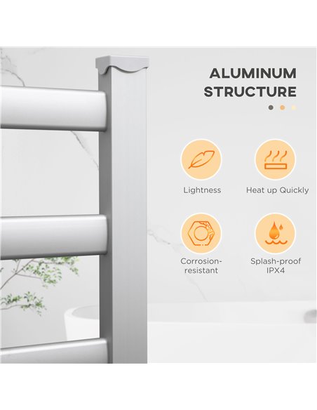 HOMCOM Electric Towel Warmer, 6 Bar Aluminum Heated Towel Rail, Wall Mounted & Free Standing Towel Drying Rack for Bathroom, Plu - pic 58161 | FastDaddyshop
