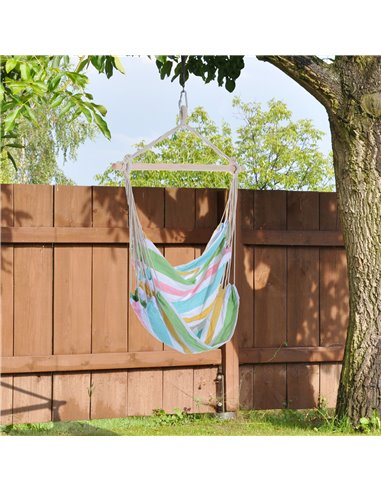 Outsunny Outdoor Hammock Hanging Rope Chair Garden Yard Patio Swing Seat Wooden w/High Quality Cotton Cloth and Ropes (Green) 84
