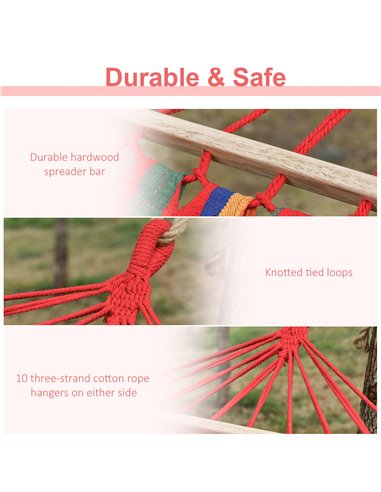 Outsunny Portable Cotton Hammock Swing with Headrest & Side Pocket, Deluxe Soft Sleeping Chair for Beach, Yard, Bedroom, Patio, 