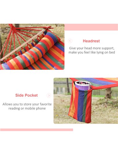 Outsunny Portable Cotton Hammock Swing with Headrest & Side Pocket, Deluxe Soft Sleeping Chair for Beach, Yard, Bedroom, Patio, 