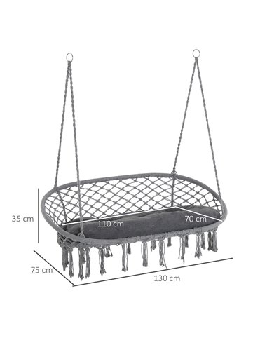 Outsunny Hanging Hammock Chair Cotton Rope Porch Swing with Metal Frame and Cushion, Large Macrame Seat for Garden, Bedroom, Liv
