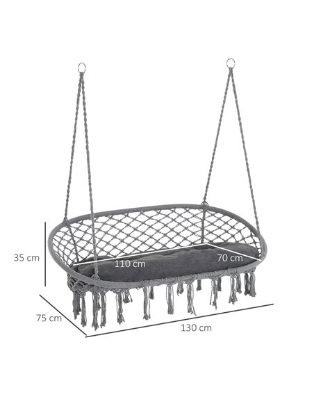 Outsunny Hanging Hammock Chair Cotton Rope Porch Swing with Metal Frame and Cushion, Large Macrame Seat for Garden, Bedroom, Liv - pic 58203 | FastDaddyshop