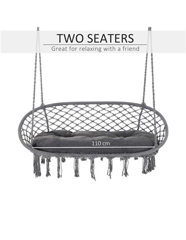 Outsunny Hanging Hammock Chair Cotton Rope Porch Swing with Metal Frame and Cushion, Large Macrame Seat for Garden, Bedroom, Liv