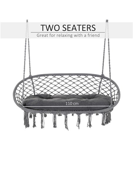 Outsunny Hanging Hammock Chair Cotton Rope Porch Swing with Metal Frame and Cushion, Large Macrame Seat for Garden, Bedroom, Liv - pic 58204 | FastDaddyshop