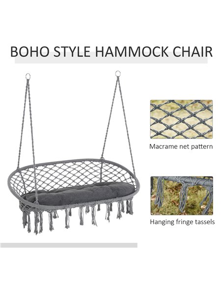 Outsunny Hanging Hammock Chair Cotton Rope Porch Swing with Metal Frame and Cushion, Large Macrame Seat for Garden, Bedroom, Liv - pic 58205 | FastDaddyshop