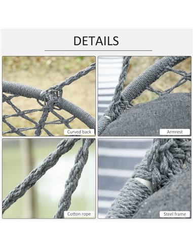 Outsunny Hanging Hammock Chair Cotton Rope Porch Swing with Metal Frame and Cushion, Large Macrame Seat for Garden, Bedroom, Liv