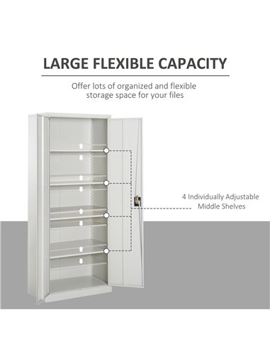 Vinsetto Cool Rolled Steel Tall Office Lockable Filing Cabinet 2 Doors 4 Internal Adjustable Shelves Bookcase Cabinet Storage Un