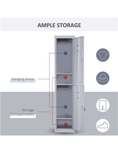 Vinsetto Vertical Locker Cabinet, Cold Rolled Steel Storage with Shelves, Office Cupboard, Grey, 38 x 46 x 180 cm 913-008GY