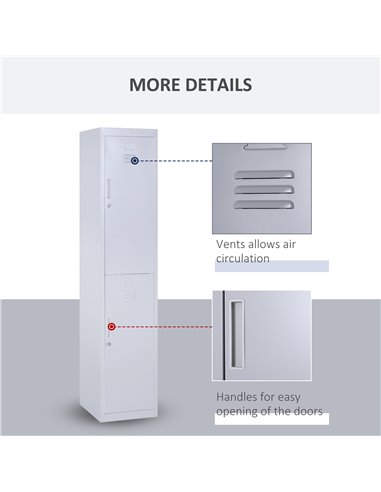 Vinsetto Vertical Locker Cabinet, Cold Rolled Steel Storage with Shelves, Office Cupboard, Grey, 38 x 46 x 180 cm 913-008GY