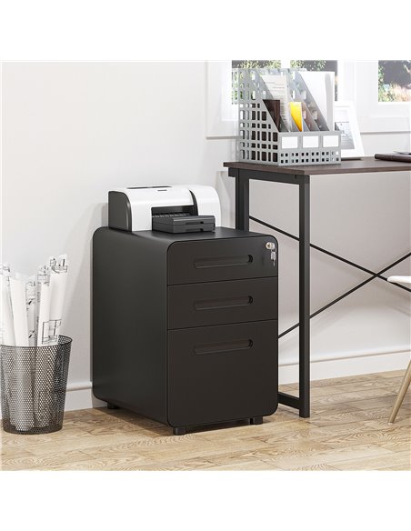 Vinsetto Fully Assembled 3-Drawer Mobile File Cabinet Lockable All-Metal Rolling Vertical File Cabinet Black 924-007BK - pic 58256 | FastDaddyshop