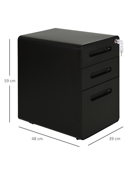 Vinsetto Fully Assembled 3-Drawer Mobile File Cabinet Lockable All-Metal Rolling Vertical File Cabinet Black 924-007BK - pic 58257 | FastDaddyshop