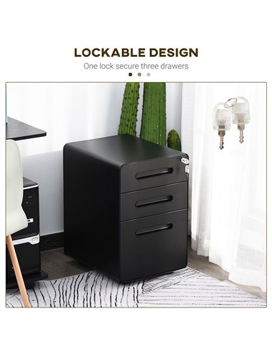 Vinsetto Fully Assembled 3-Drawer Mobile File Cabinet Lockable All-Metal Rolling Vertical File Cabinet Black 924-007BK