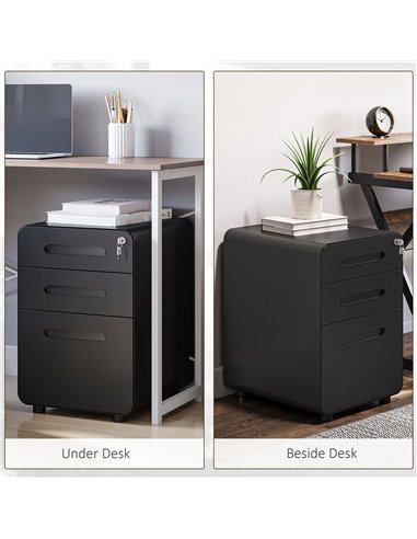 Vinsetto Fully Assembled 3-Drawer Mobile File Cabinet Lockable All-Metal Rolling Vertical File Cabinet Black 924-007BK