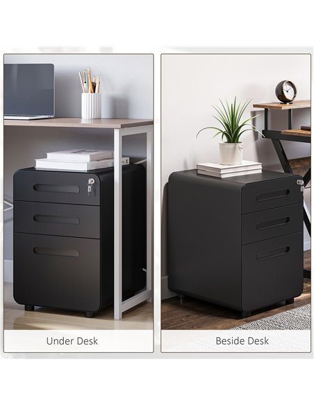 Vinsetto Fully Assembled 3-Drawer Mobile File Cabinet Lockable All-Metal Rolling Vertical File Cabinet Black 924-007BK - pic 58261 | FastDaddyshop