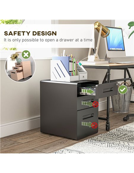 Vinsetto Fully Assembled 3-Drawer Mobile File Cabinet Lockable All-Metal Rolling Vertical File Cabinet Black 924-007BK - pic 58262 | FastDaddyshop