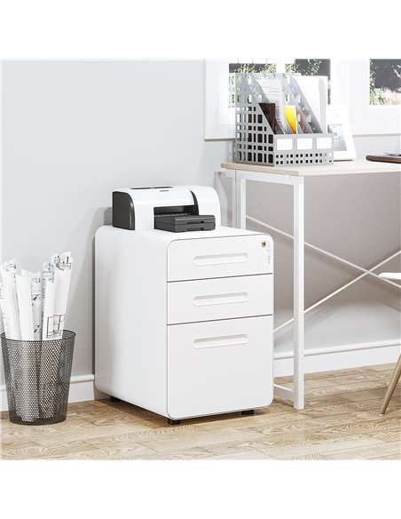 Vinsetto Fully Assembled 3-Drawer Mobile File Cabinet Lockable All-Metal Rolling Vertical File Cabinet White 924-007WT - pic 58265 | FastDaddyshop