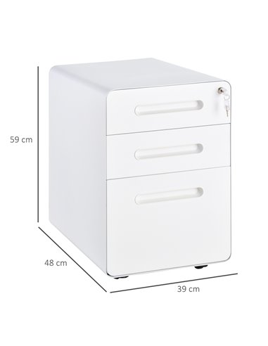 Vinsetto Fully Assembled 3-Drawer Mobile File Cabinet Lockable All-Metal Rolling Vertical File Cabinet White 924-007WT