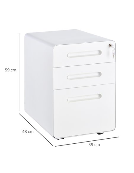 Vinsetto Fully Assembled 3-Drawer Mobile File Cabinet Lockable All-Metal Rolling Vertical File Cabinet White 924-007WT - pic 58266 | FastDaddyshop