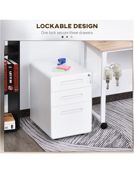 Vinsetto Fully Assembled 3-Drawer Mobile File Cabinet Lockable All-Metal Rolling Vertical File Cabinet White 924-007WT - pic 58267 | FastDaddyshop