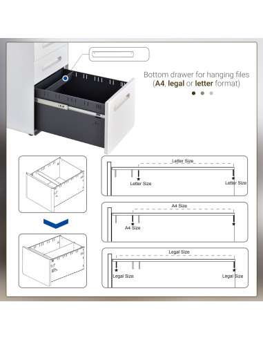 Vinsetto Fully Assembled 3-Drawer Mobile File Cabinet Lockable All-Metal Rolling Vertical File Cabinet White 924-007WT