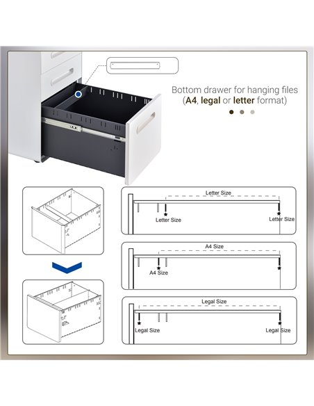 Vinsetto Fully Assembled 3-Drawer Mobile File Cabinet Lockable All-Metal Rolling Vertical File Cabinet White 924-007WT - pic 58269 | FastDaddyshop