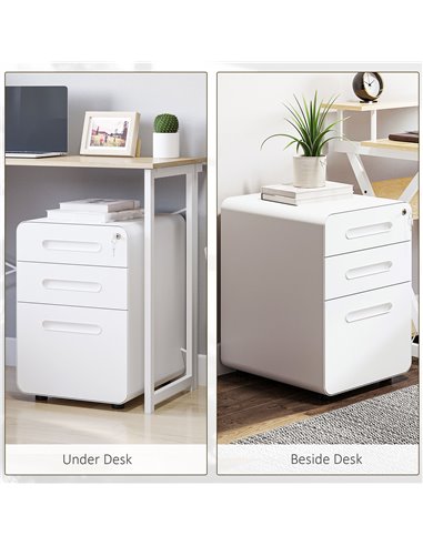 Vinsetto Fully Assembled 3-Drawer Mobile File Cabinet Lockable All-Metal Rolling Vertical File Cabinet White 924-007WT