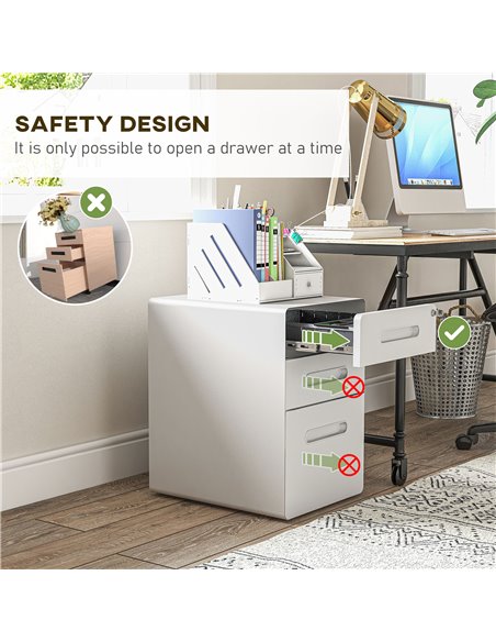 Vinsetto Fully Assembled 3-Drawer Mobile File Cabinet Lockable All-Metal Rolling Vertical File Cabinet White 924-007WT - pic 58271 | FastDaddyshop
