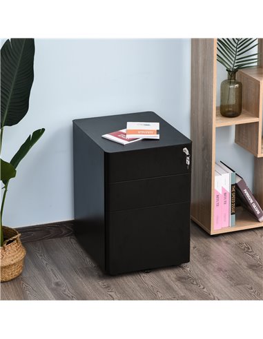 Vinsetto File Cabinet, 3-Drawer Lockable, for Letter/Legal/A4, Steel Office Storage with Wheels, Black 924-006BK