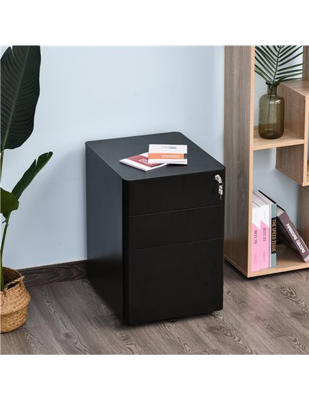 Vinsetto File Cabinet, 3-Drawer Lockable, for Letter/Legal/A4, Steel Office Storage with Wheels, Black 924-006BK - pic 58274 | FastDaddyshop