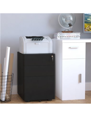 Vinsetto File Cabinet, 3-Drawer Lockable, for Letter/Legal/A4, Steel Office Storage with Wheels, Black 924-006BK