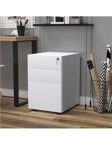 Vinsetto Fully Assembled 3 Drawer Steel Metal Filing Cabinet Lockable Rolling Vertical File Cabinet White 924-006WT