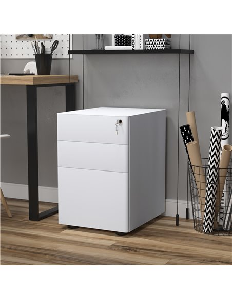 Vinsetto Fully Assembled 3 Drawer Steel Metal Filing Cabinet Lockable Rolling Vertical File Cabinet White 924-006WT - pic 58282 | FastDaddyshop