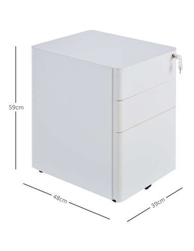 Vinsetto Fully Assembled 3 Drawer Steel Metal Filing Cabinet Lockable Rolling Vertical File Cabinet White 924-006WT