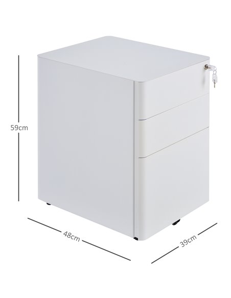 Vinsetto Fully Assembled 3 Drawer Steel Metal Filing Cabinet Lockable Rolling Vertical File Cabinet White 924-006WT - pic 58284 | FastDaddyshop