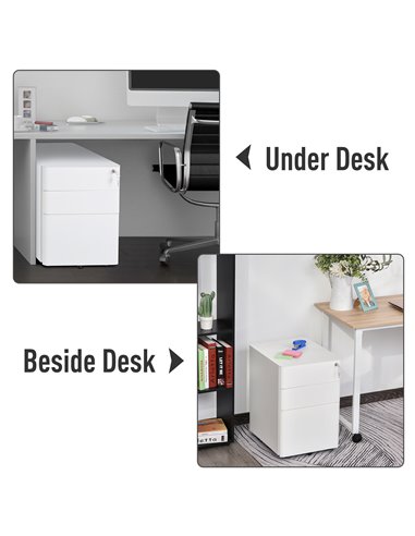 Vinsetto Fully Assembled 3 Drawer Steel Metal Filing Cabinet Lockable Rolling Vertical File Cabinet White 924-006WT