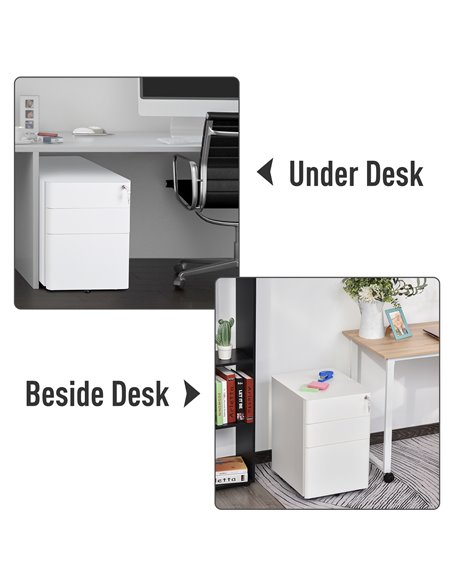 Vinsetto Fully Assembled 3 Drawer Steel Metal Filing Cabinet Lockable Rolling Vertical File Cabinet White 924-006WT - pic 58288 | FastDaddyshop