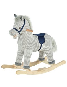 HOMCOM Kids Ride On Ribbed Plush Rocking Horse w/ Sound Grey