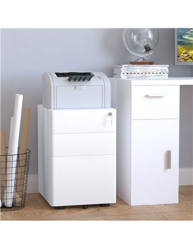 Vinsetto Fully Assembled 3 Drawer Steel Metal Filing Cabinet Lockable Rolling Vertical File Cabinet White 924-006WT