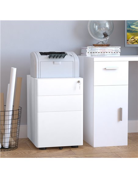 Vinsetto Fully Assembled 3 Drawer Steel Metal Filing Cabinet Lockable Rolling Vertical File Cabinet White 924-006WT - pic 58290 | FastDaddyshop