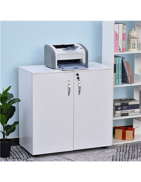 Vinsetto 2-Tier Locking Office Storage Cabinet File Organisation w/ Feet Melamine Coating Aluminium Handles 2 Keys Stylish White - pic 58292 | FastDaddyshop