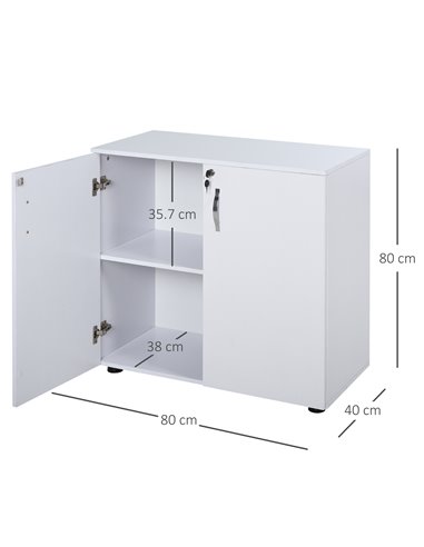 Vinsetto 2-Tier Locking Office Storage Cabinet File Organisation w/ Feet Melamine Coating Aluminium Handles 2 Keys Stylish White