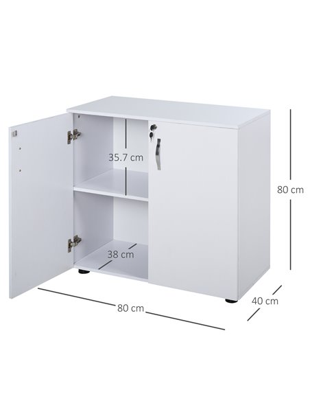 Vinsetto 2-Tier Locking Office Storage Cabinet File Organisation w/ Feet Melamine Coating Aluminium Handles 2 Keys Stylish White - pic 58293 | FastDaddyshop