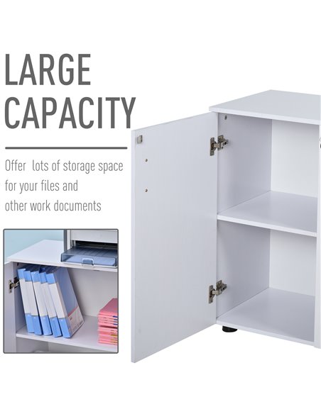 Vinsetto 2-Tier Locking Office Storage Cabinet File Organisation w/ Feet Melamine Coating Aluminium Handles 2 Keys Stylish White - pic 58296 | FastDaddyshop
