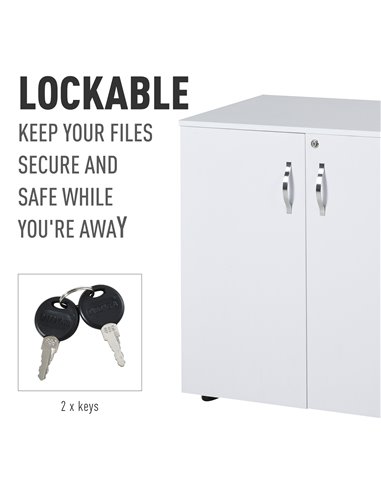Vinsetto 2-Tier Locking Office Storage Cabinet File Organisation w/ Feet Melamine Coating Aluminium Handles 2 Keys Stylish White