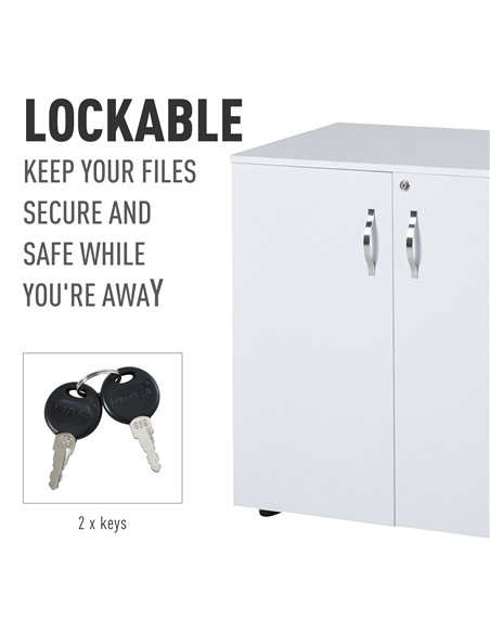 Vinsetto 2-Tier Locking Office Storage Cabinet File Organisation w/ Feet Melamine Coating Aluminium Handles 2 Keys Stylish White - pic 58297 | FastDaddyshop