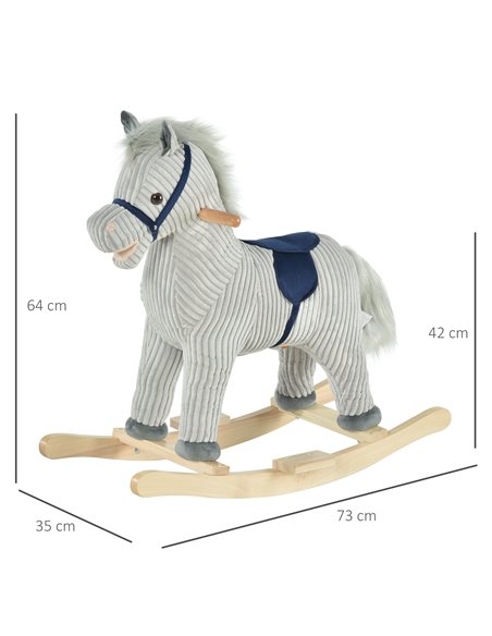 HOMCOM Kids Ride On Ribbed Plush Rocking Horse w/ Sound Grey - pic 5830 | FastDaddyshop